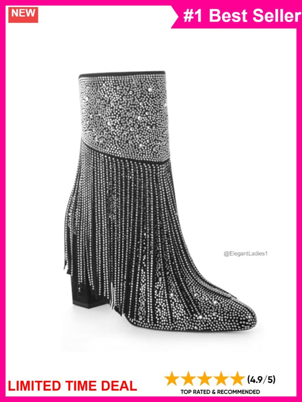 Faux Leather Fringe Rhinestone Western Ankle Boots